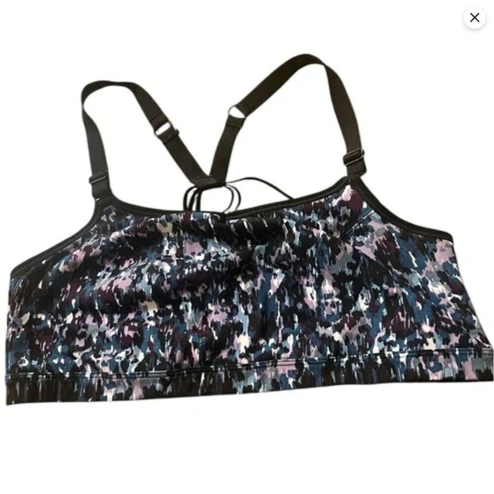 Livi Activewear Strappy Racerback Sports Bra Size 14/16 Blue & Purple Abstract P